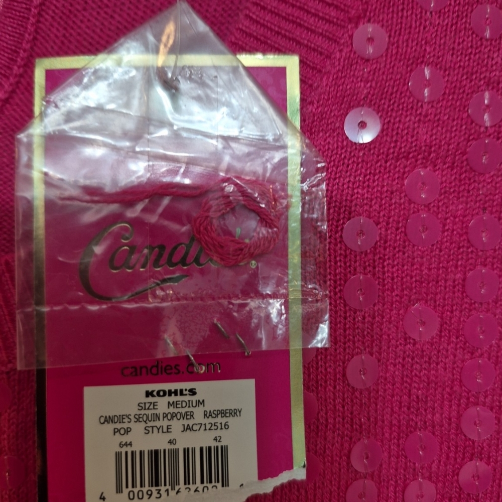 Candie's Raspberry Pink Sequin Sweater - Picture 4 of 5